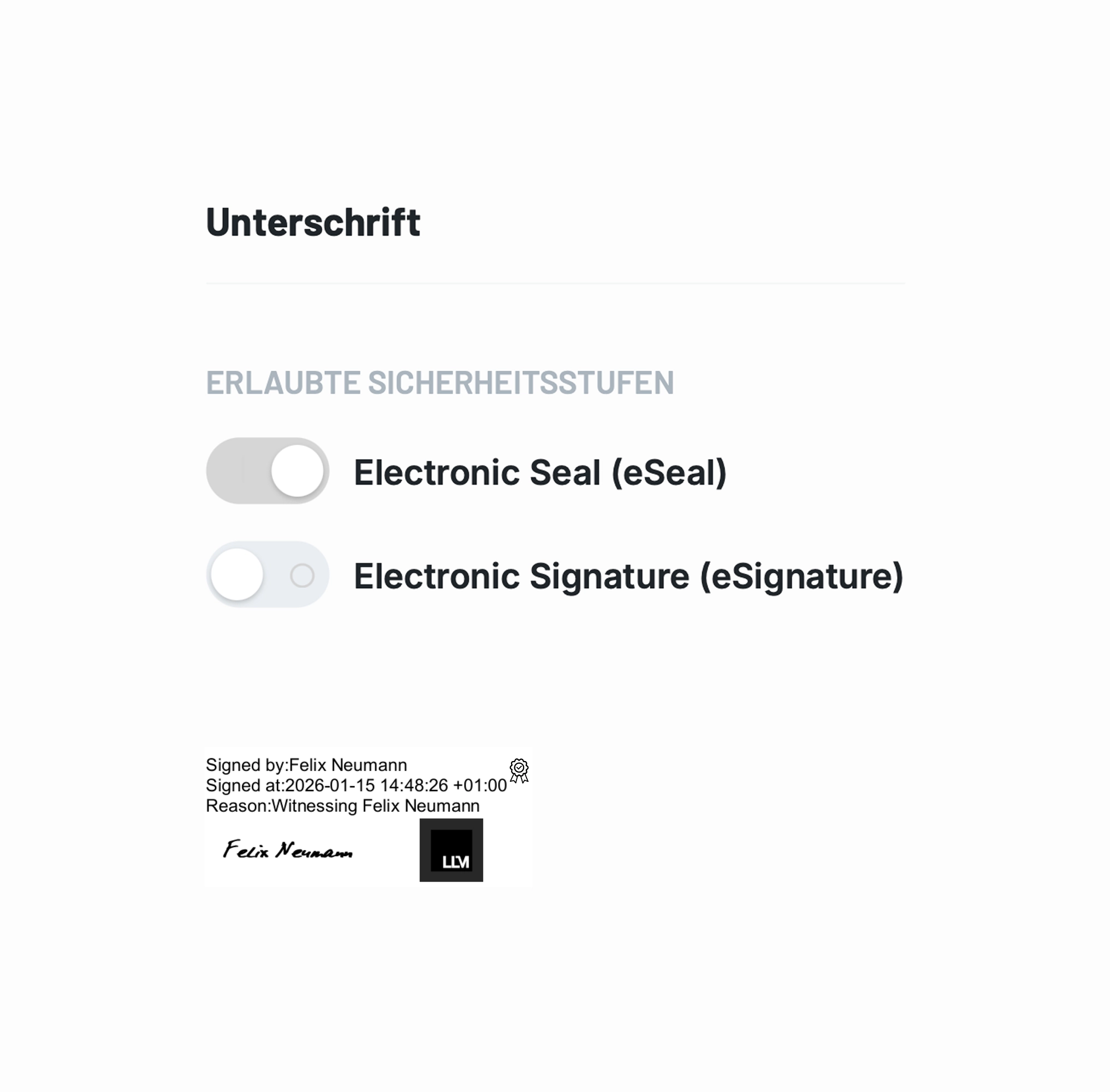 Auswahl rechtsgültiger elektronischer Signaturen und Siegel gemäß eIDAS-Standard